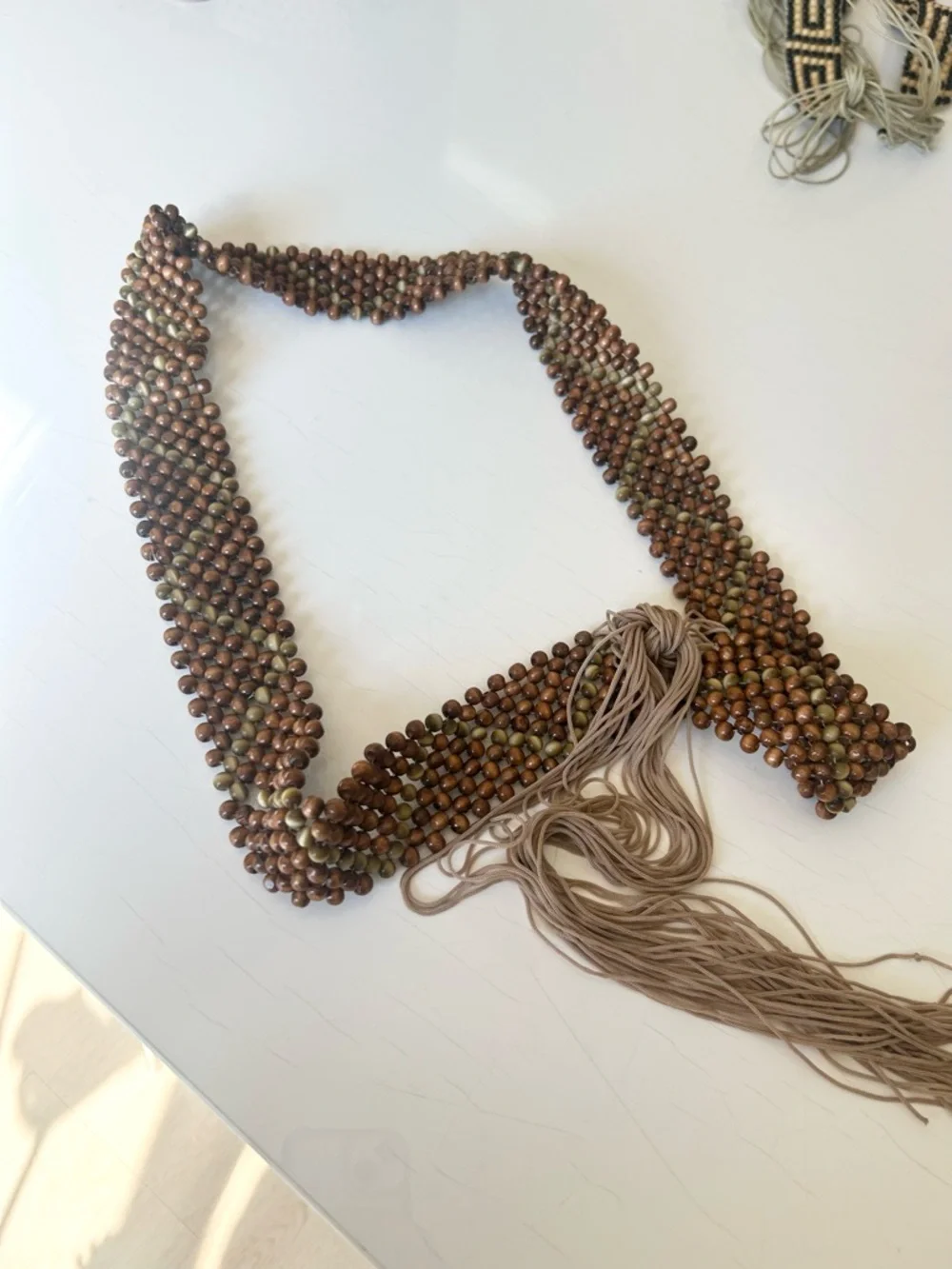 Vintage Boho Brown Beaded Tie Tassel Belt Festival Coachella
